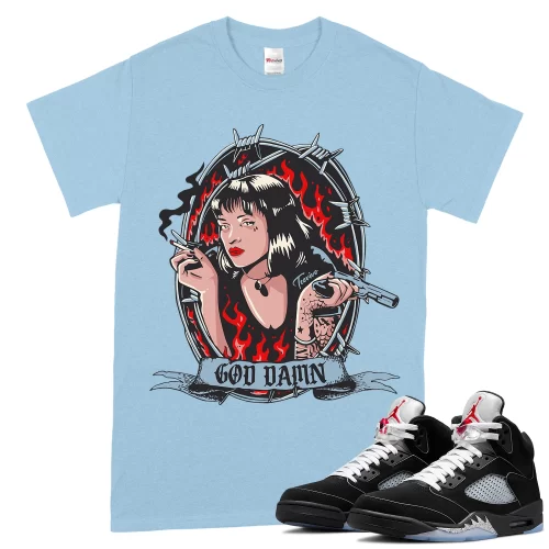 TeeVivo T-Shirt Match Air Jordan 5 Retro OG Black Metallic Reimagined God Daaamn – Air Jordan 5 Shirt, AJ5 Shirt