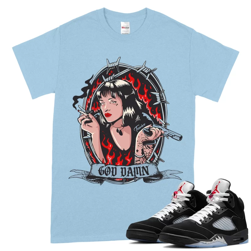 TeeVivo T-Shirt Match Air Jordan 5 Retro OG Black Metallic Reimagined God Daaamn – Air Jordan 5 Shirt, AJ5 Shirt
