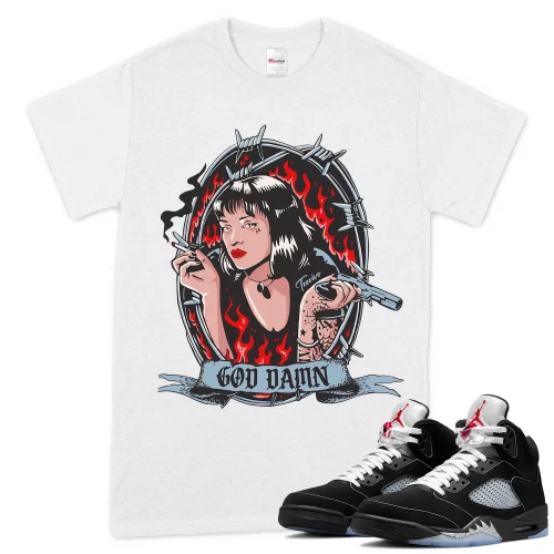 TeeVivo T-Shirt Match Air Jordan 5 Retro OG Black Metallic Reimagined God Daaamn – Air Jordan 5 Shirt, AJ5 Shirt