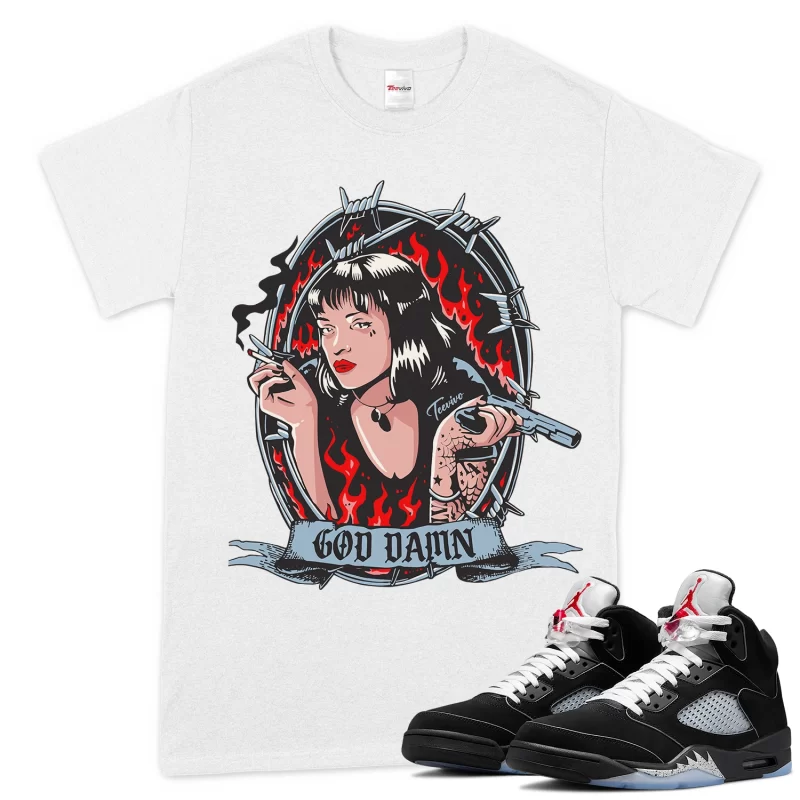TeeVivo T-Shirt Match Air Jordan 5 Retro OG Black Metallic Reimagined God Daaamn – Air Jordan 5 Shirt, AJ5 Shirt