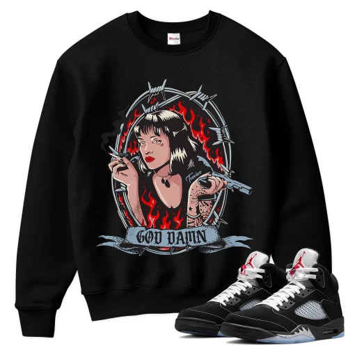 TeeVivo Sweatshirt Match Air Jordan 5 Retro OG Black Metallic Reimagined God Daaamn – Air Jordan 5 Sweatshirt, AJ5 Sweatshirt