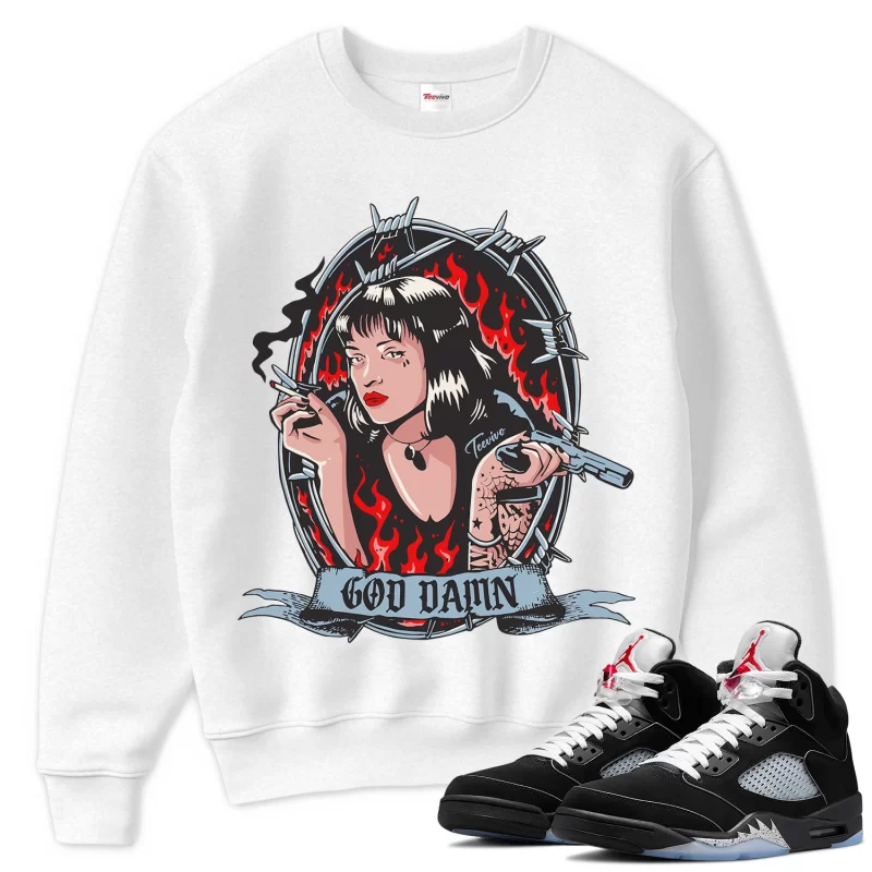 TeeVivo Sweatshirt Match Air Jordan 5 Retro OG Black Metallic Reimagined God Daaamn – Air Jordan 5 Sweatshirt, AJ5 Sweatshirt