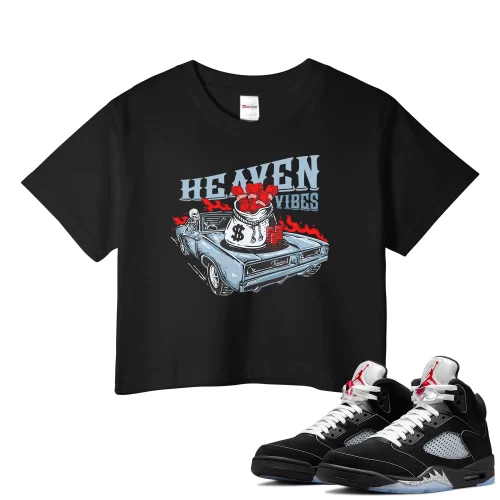 TeeVivo Crop Top Match Air Jordan 5 Retro OG Black Metallic Reimagined Heaven vibes – Air Jordan 5 Crop Top, AJ5 Crop Top