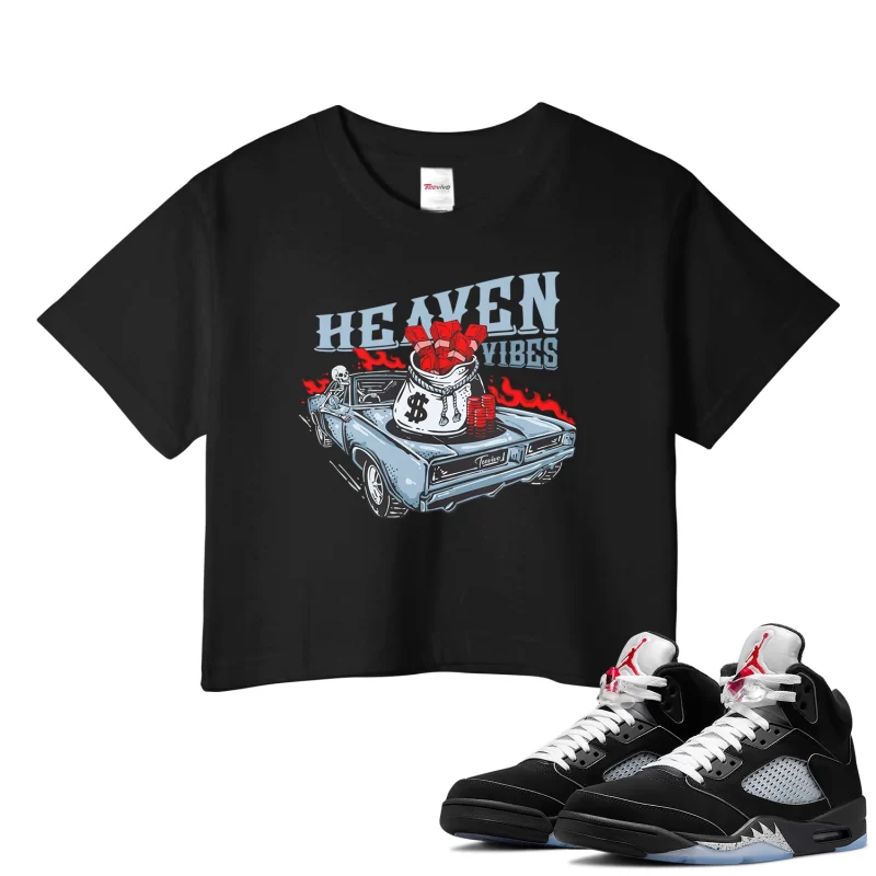 TeeVivo Crop Top Match Air Jordan 5 Retro OG Black Metallic Reimagined Heaven vibes – Air Jordan 5 Crop Top, AJ5 Crop Top