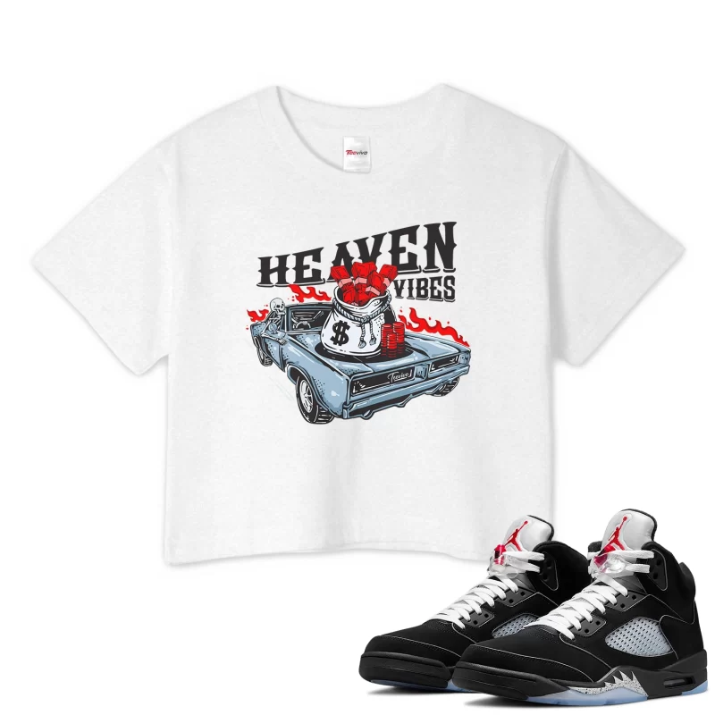 TeeVivo Crop Top Match Air Jordan 5 Retro OG Black Metallic Reimagined Heaven vibes – Air Jordan 5 Crop Top, AJ5 Crop Top