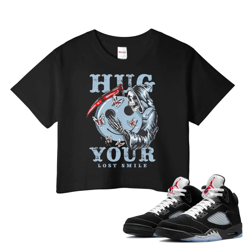 TeeVivo Crop Top Match Air Jordan 5 Retro OG Black Metallic Reimagined Hug your lost smile – Air Jordan 5 Crop Top, AJ5 Crop Top