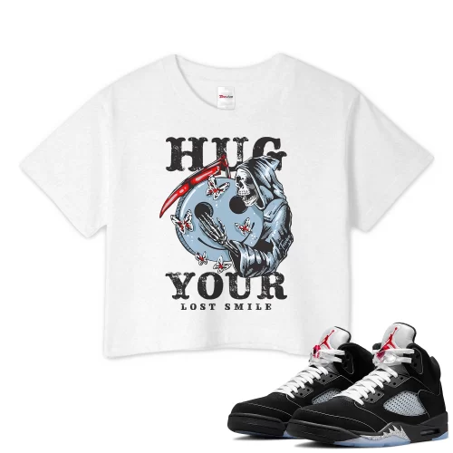 TeeVivo Crop Top Match Air Jordan 5 Retro OG Black Metallic Reimagined Hug your lost smile – Air Jordan 5 Crop Top, AJ5 Crop Top