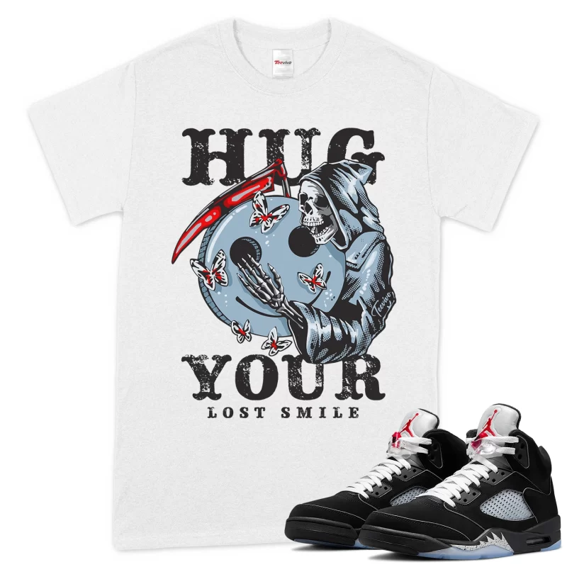 TeeVivo T-Shirt Match Air Jordan 5 Retro OG Black Metallic Reimagined Hug your lost smile – Air Jordan 5 Shirt, AJ5 Shirt
