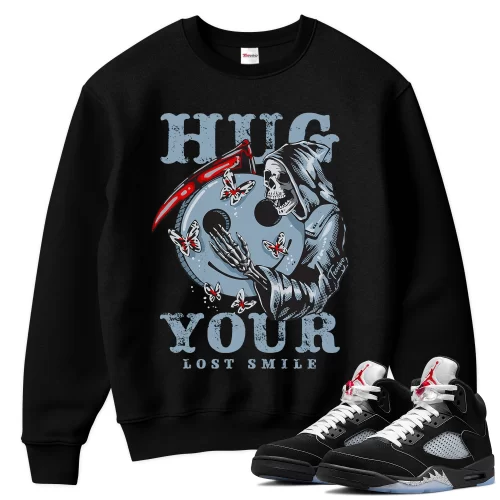 TeeVivo Sweatshirt Match Air Jordan 5 Retro OG Black Metallic Reimagined Hug your lost smile – Air Jordan 5 Sweatshirt, AJ5 Sweatshirt