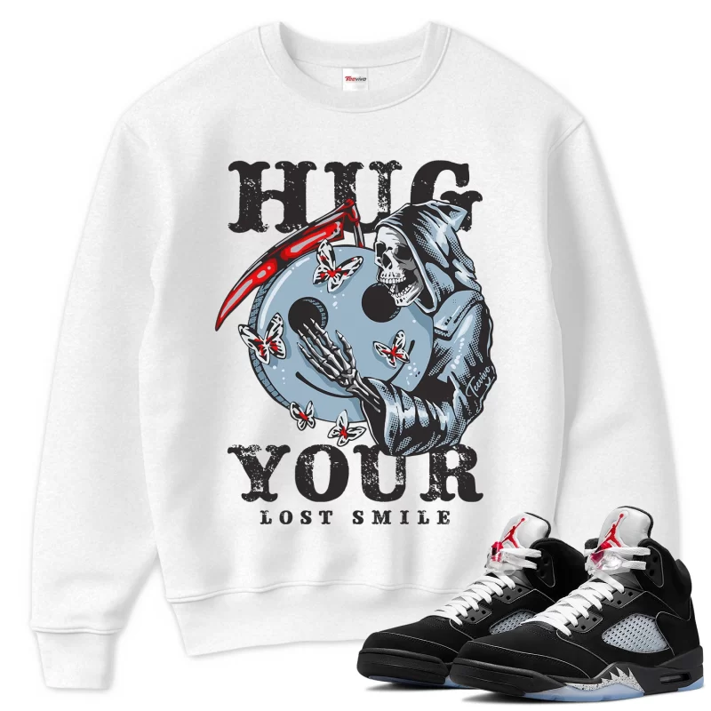 TeeVivo Sweatshirt Match Air Jordan 5 Retro OG Black Metallic Reimagined Hug your lost smile – Air Jordan 5 Sweatshirt, AJ5 Sweatshirt