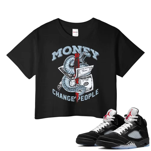 TeeVivo Crop Top Match Air Jordan 5 Retro OG Black Metallic Reimagined Money change people – Air Jordan 5 Crop Top, AJ5 Crop Top