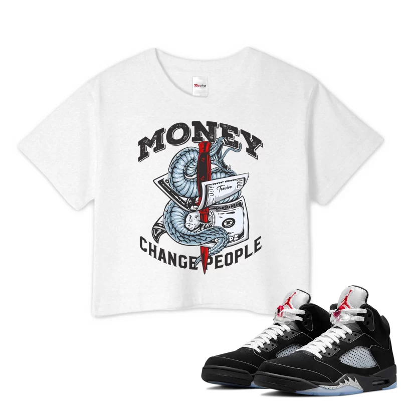 TeeVivo Crop Top Match Air Jordan 5 Retro OG Black Metallic Reimagined Money change people – Air Jordan 5 Crop Top, AJ5 Crop Top