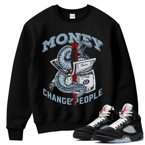 TeeVivo Sweatshirt Match Air Jordan 5 Retro OG Black Metallic Reimagined Money change people – Air Jordan 5 Sweatshirt, AJ5 Sweatshirt
