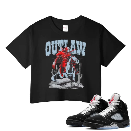 TeeVivo Crop Top Match Air Jordan 5 Retro OG Black Metallic Reimagined Outlaw – Air Jordan 5 Crop Top, AJ5 Crop Top
