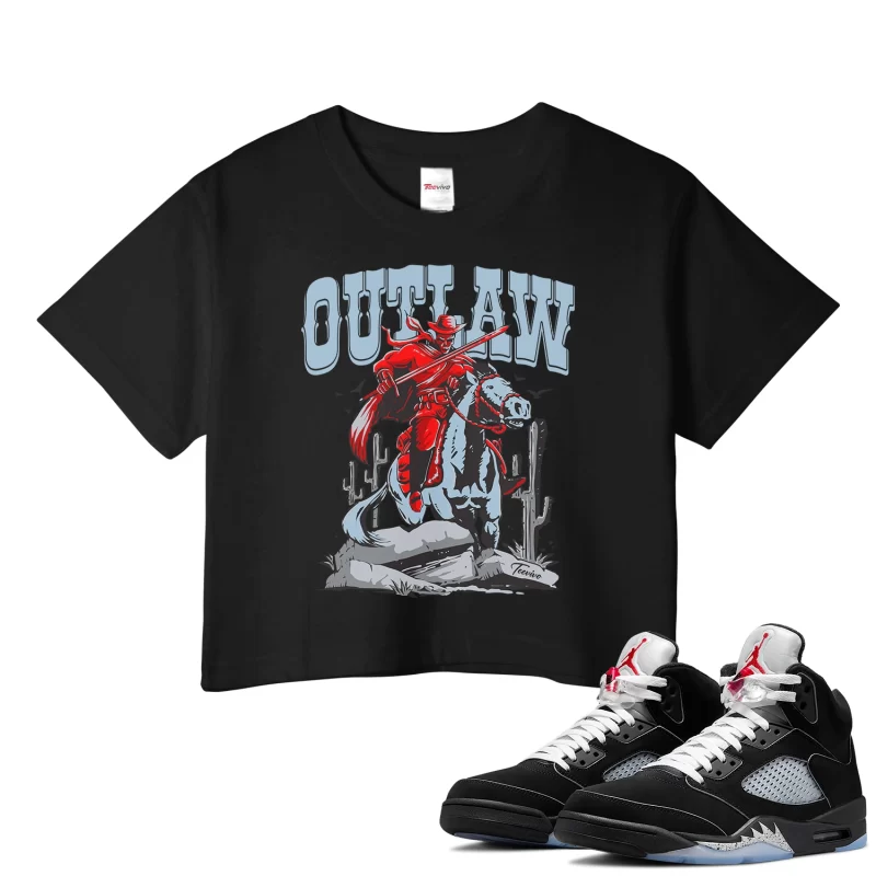 TeeVivo Crop Top Match Air Jordan 5 Retro OG Black Metallic Reimagined Outlaw – Air Jordan 5 Crop Top, AJ5 Crop Top