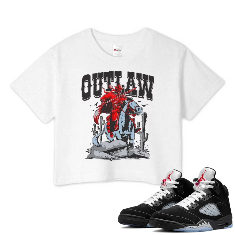 TeeVivo Crop Top Match Air Jordan 5 Retro OG Black Metallic Reimagined Outlaw – Air Jordan 5 Crop Top, AJ5 Crop Top
