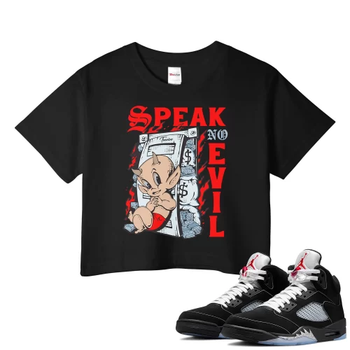 TeeVivo Crop Top Match Air Jordan 5 Retro OG Black Metallic Reimagined Speak no evil – Air Jordan 5 Crop Top, AJ5 Crop Top