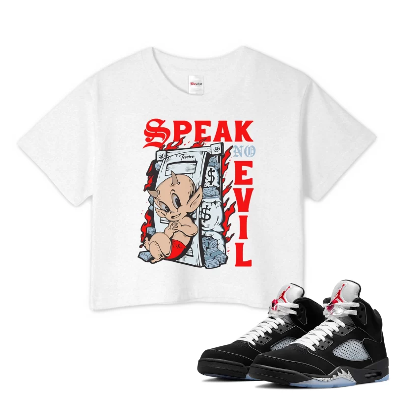 TeeVivo Crop Top Match Air Jordan 5 Retro OG Black Metallic Reimagined Speak no evil – Air Jordan 5 Crop Top, AJ5 Crop Top