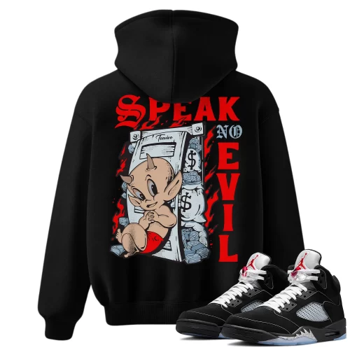 TeeVivo Hoodie Match Air Jordan 5 Retro OG Black Metallic Reimagined Speak no evil – Air Jordan 5 Hoodie, AJ5 Hoodie
