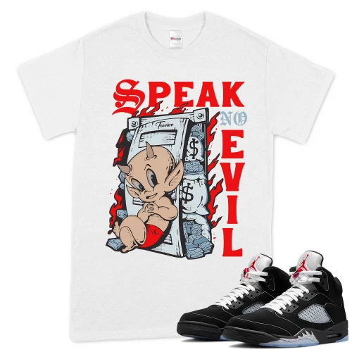 TeeVivo T-Shirt Match Air Jordan 5 Retro OG Black Metallic Reimagined Speak no evil – Air Jordan 5 Shirt, AJ5 Shirt