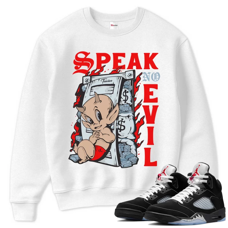 TeeVivo Sweatshirt Match Air Jordan 5 Retro OG Black Metallic Reimagined Speak no evil – Air Jordan 5 Sweatshirt, AJ5 Sweatshirt