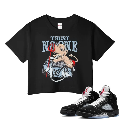 TeeVivo Crop Top Match Air Jordan 5 Retro OG Black Metallic Reimagined Trust no one – Air Jordan 5 Crop Top, AJ5 Crop Top