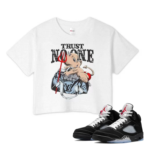TeeVivo Crop Top Match Air Jordan 5 Retro OG Black Metallic Reimagined Trust no one – Air Jordan 5 Crop Top, AJ5 Crop Top