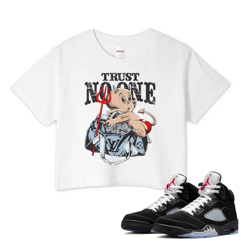 TeeVivo Crop Top Match Air Jordan 5 Retro OG Black Metallic Reimagined Trust no one – Air Jordan 5 Crop Top, AJ5 Crop Top