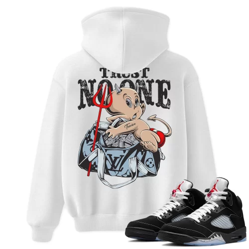 TeeVivo Hoodie Match Air Jordan 5 Retro OG Black Metallic Reimagined Trust no one – Air Jordan 5 Hoodie, AJ5 Hoodie