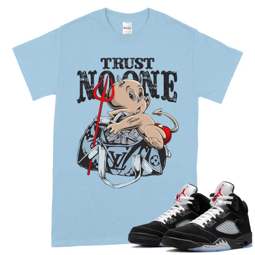 TeeVivo T-Shirt Match Air Jordan 5 Retro OG Black Metallic Reimagined Trust no one – Air Jordan 5 Shirt, AJ5 Shirt