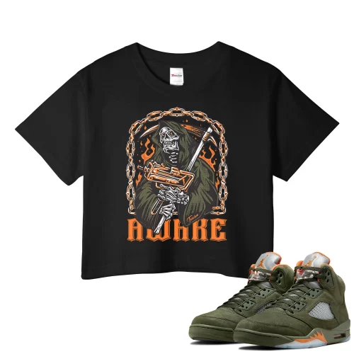 TeeVivo Crop Top Match Air Jordan 5 Retro Olive Awake – Air Jordan 5 Crop Top, AJ5 Crop Top