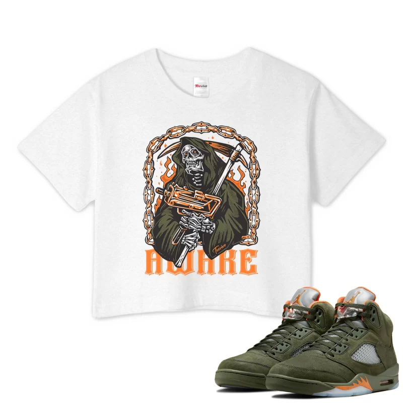 TeeVivo Crop Top Match Air Jordan 5 Retro Olive Awake – Air Jordan 5 Crop Top, AJ5 Crop Top
