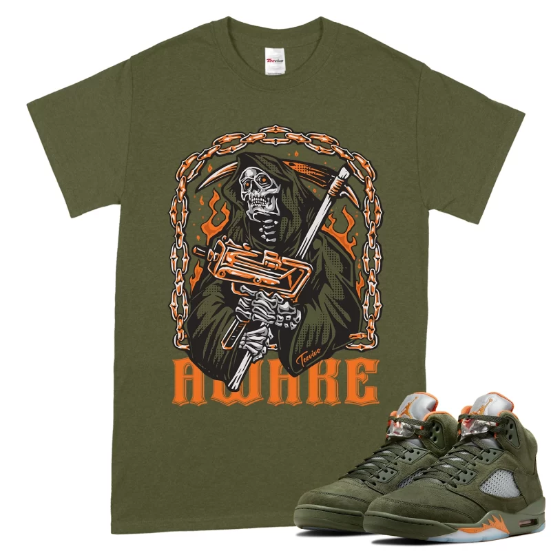 TeeVivo T-Shirt Match Air Jordan 5 Retro Olive Awake – Air Jordan 5 Shirt, AJ5 Shirt