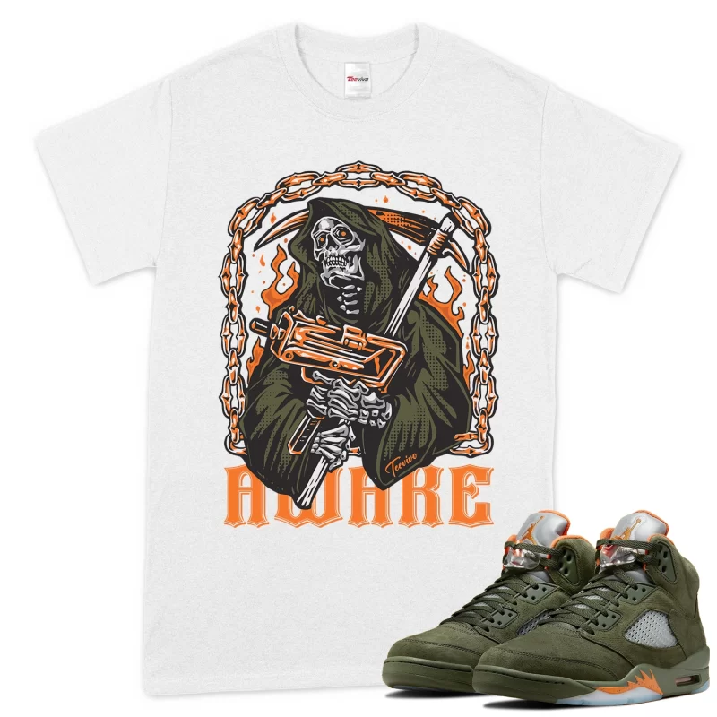 TeeVivo T-Shirt Match Air Jordan 5 Retro Olive Awake – Air Jordan 5 Shirt, AJ5 Shirt