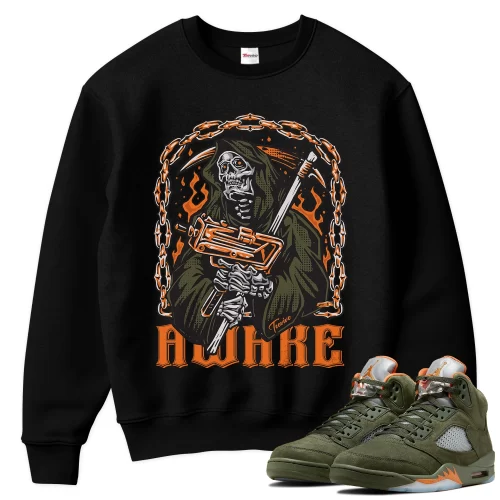 TeeVivo Sweatshirt Match Air Jordan 5 Retro Olive Awake – Air Jordan 5 Sweatshirt, AJ5 Sweatshirt