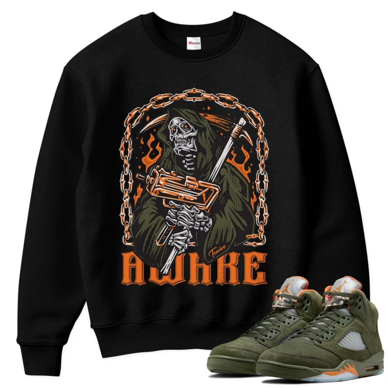 TeeVivo Sweatshirt Match Air Jordan 5 Retro Olive Awake – Air Jordan 5 Sweatshirt, AJ5 Sweatshirt