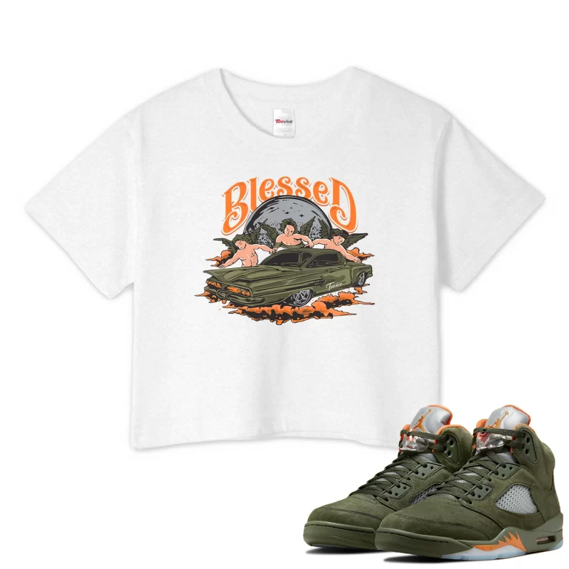 TeeVivo Crop Top Match Air Jordan 5 Retro Olive Blessed – Air Jordan 5 Crop Top, AJ5 Crop Top