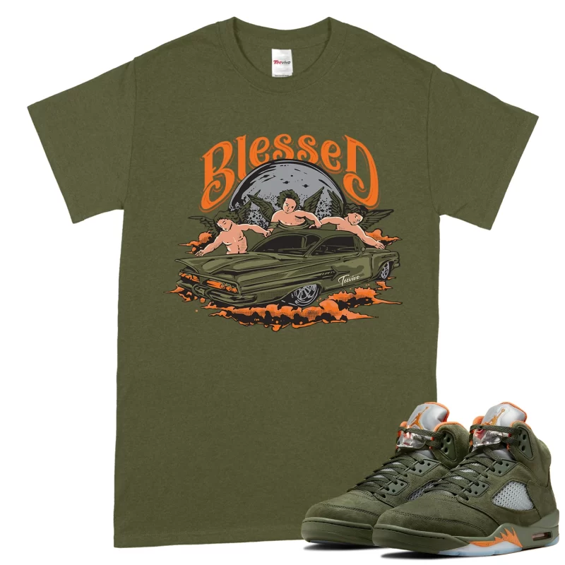 TeeVivo T-Shirt Match Air Jordan 5 Retro Olive Blessed – Air Jordan 5 Shirt, AJ5 Shirt