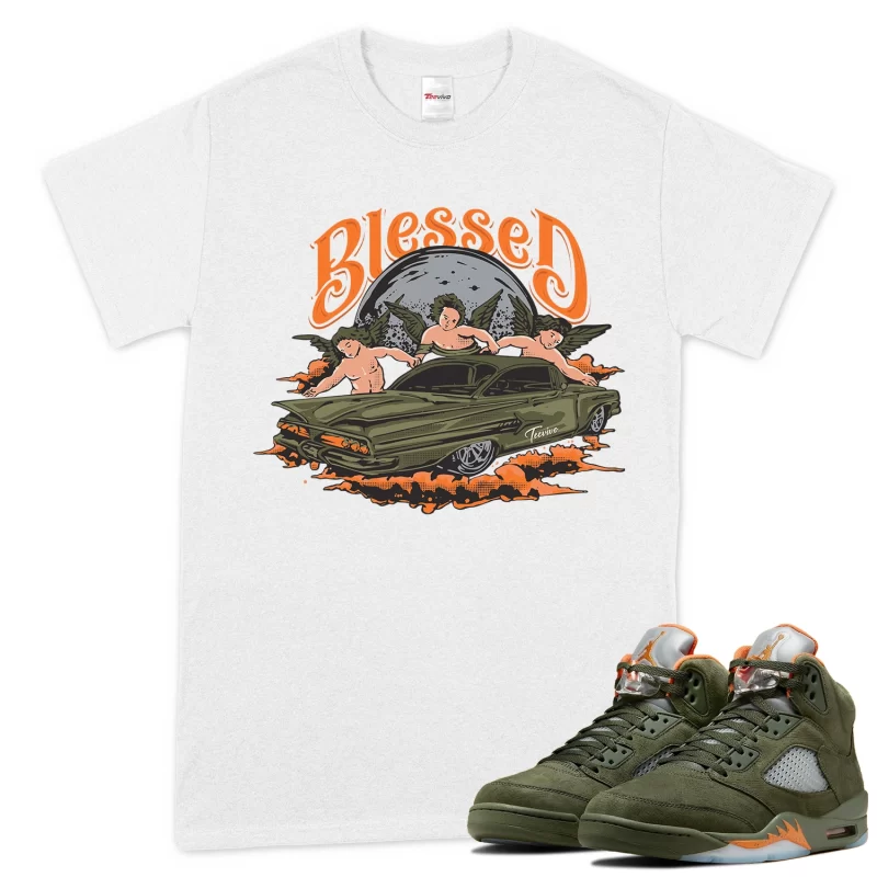 TeeVivo T-Shirt Match Air Jordan 5 Retro Olive Blessed – Air Jordan 5 Shirt, AJ5 Shirt