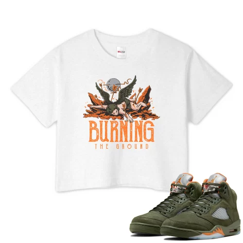 TeeVivo Crop Top Match Air Jordan 5 Retro Olive Burning the ground – Air Jordan 5 Crop Top, AJ5 Crop Top