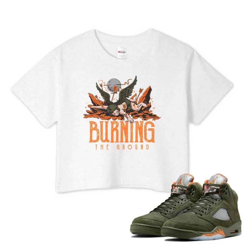TeeVivo Crop Top Match Air Jordan 5 Retro Olive Burning the ground – Air Jordan 5 Crop Top, AJ5 Crop Top
