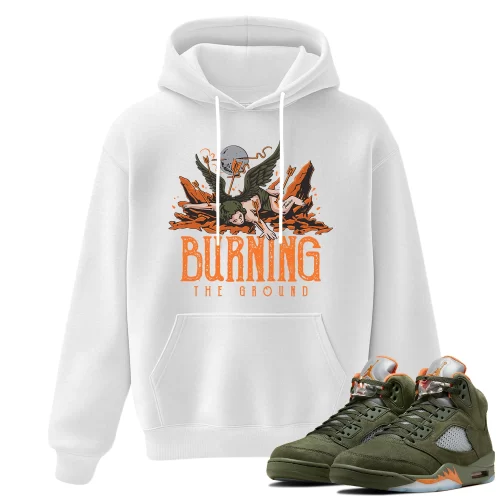 TeeVivo Hoodie Match Air Jordan 5 Retro Olive Burning the ground – Air Jordan 5 Hoodie, AJ5 Hoodie