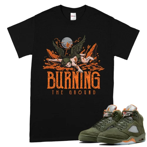 TeeVivo T-Shirt Match Air Jordan 5 Retro Olive Burning the ground – Air Jordan 5 Shirt, AJ5 Shirt