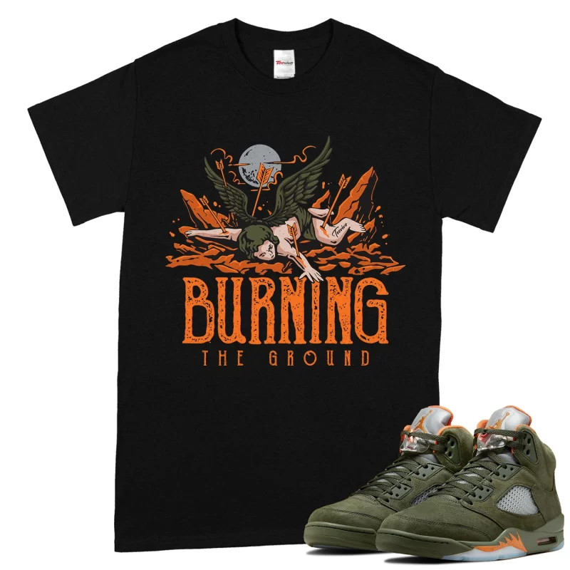 TeeVivo T-Shirt Match Air Jordan 5 Retro Olive Burning the ground – Air Jordan 5 Shirt, AJ5 Shirt