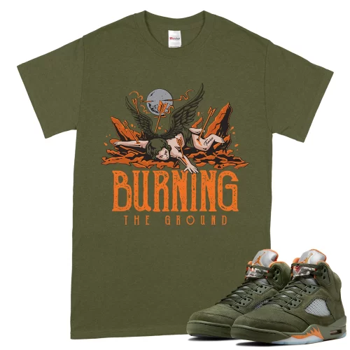 TeeVivo T-Shirt Match Air Jordan 5 Retro Olive Burning the ground – Air Jordan 5 Shirt, AJ5 Shirt