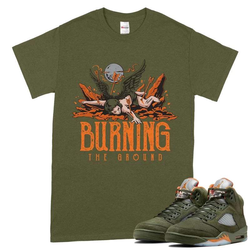 TeeVivo T-Shirt Match Air Jordan 5 Retro Olive Burning the ground – Air Jordan 5 Shirt, AJ5 Shirt