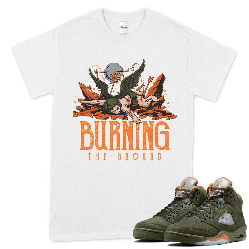 TeeVivo T-Shirt Match Air Jordan 5 Retro Olive Burning the ground – Air Jordan 5 Shirt, AJ5 Shirt