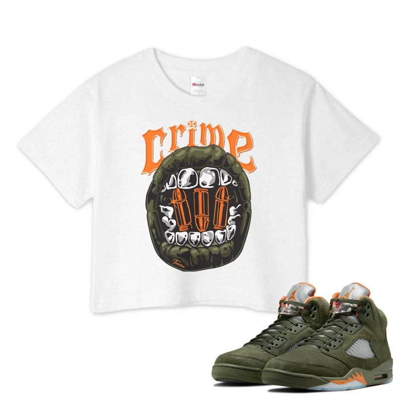 TeeVivo Crop Top Match Air Jordan 5 Retro Olive Crime – Air Jordan 5 Crop Top, AJ5 Crop Top