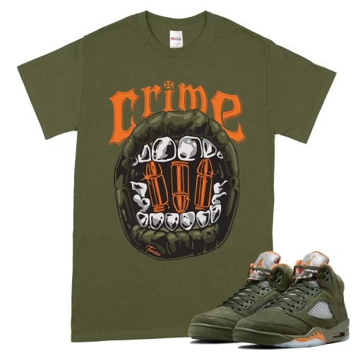 TeeVivo T-Shirt Match Air Jordan 5 Retro Olive Crime – Air Jordan 5 Shirt, AJ5 Shirt
