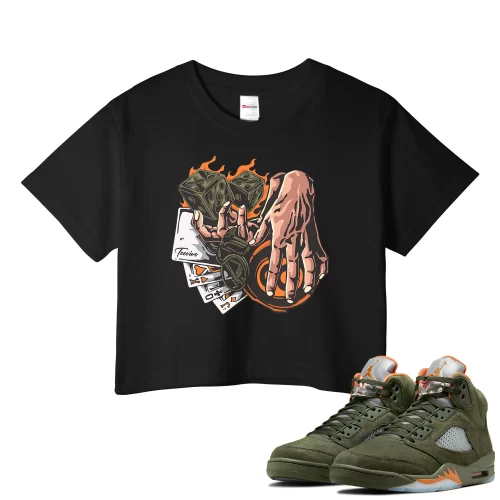 TeeVivo Crop Top Match Air Jordan 5 Retro Olive Gambling – Air Jordan 5 Crop Top, AJ5 Crop Top